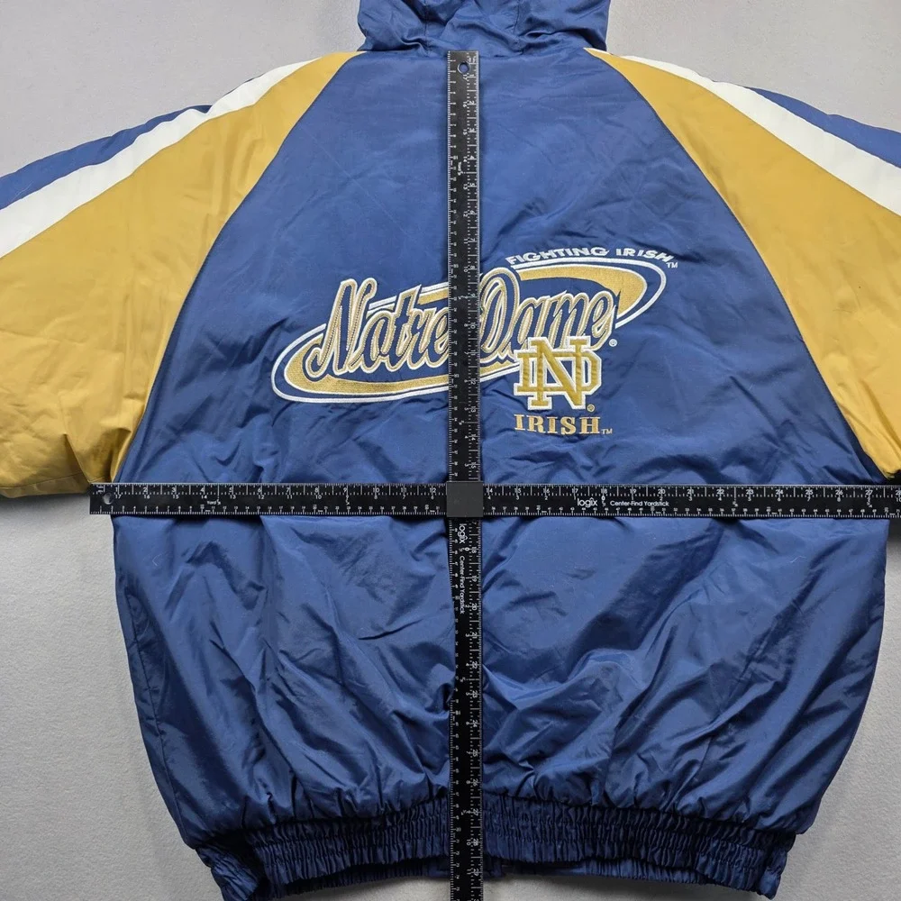Vintage Logo 7 Notre Dame Fighting Irish Puffer Jacket Mens XL Navy‎ Gold Hooded